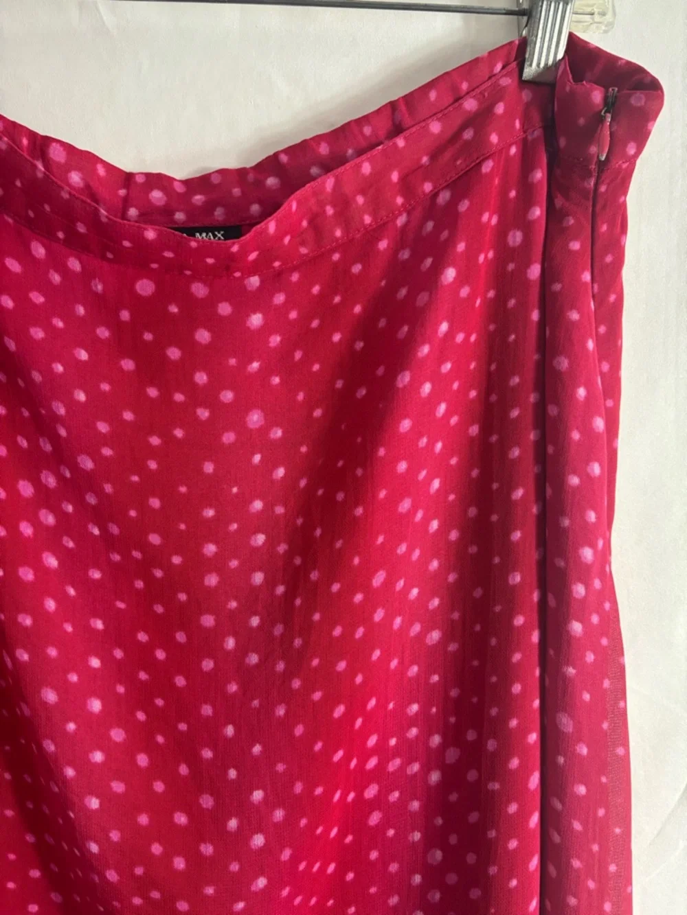 VTG‎ Fuschia Polka Dot Boho Funky Romantic Maxi Skirt Size L